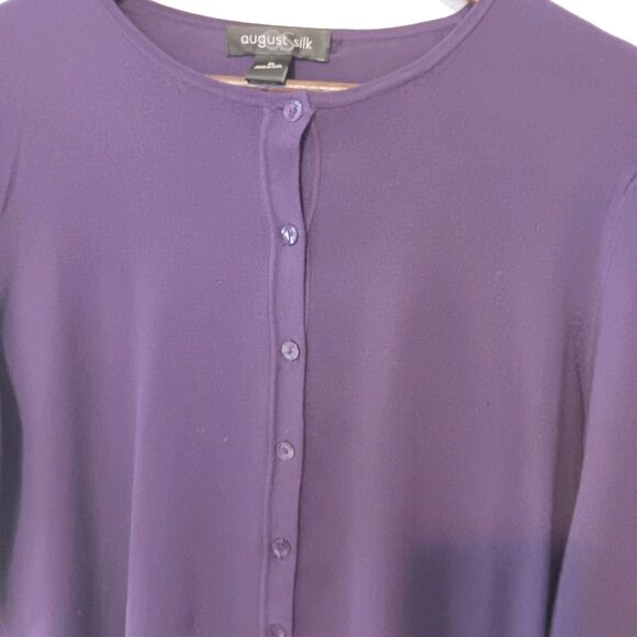 August Silk XL Silk Blend Button-Front Cardigan Sweater Purple Knit Rayon - Picture 2 of 11